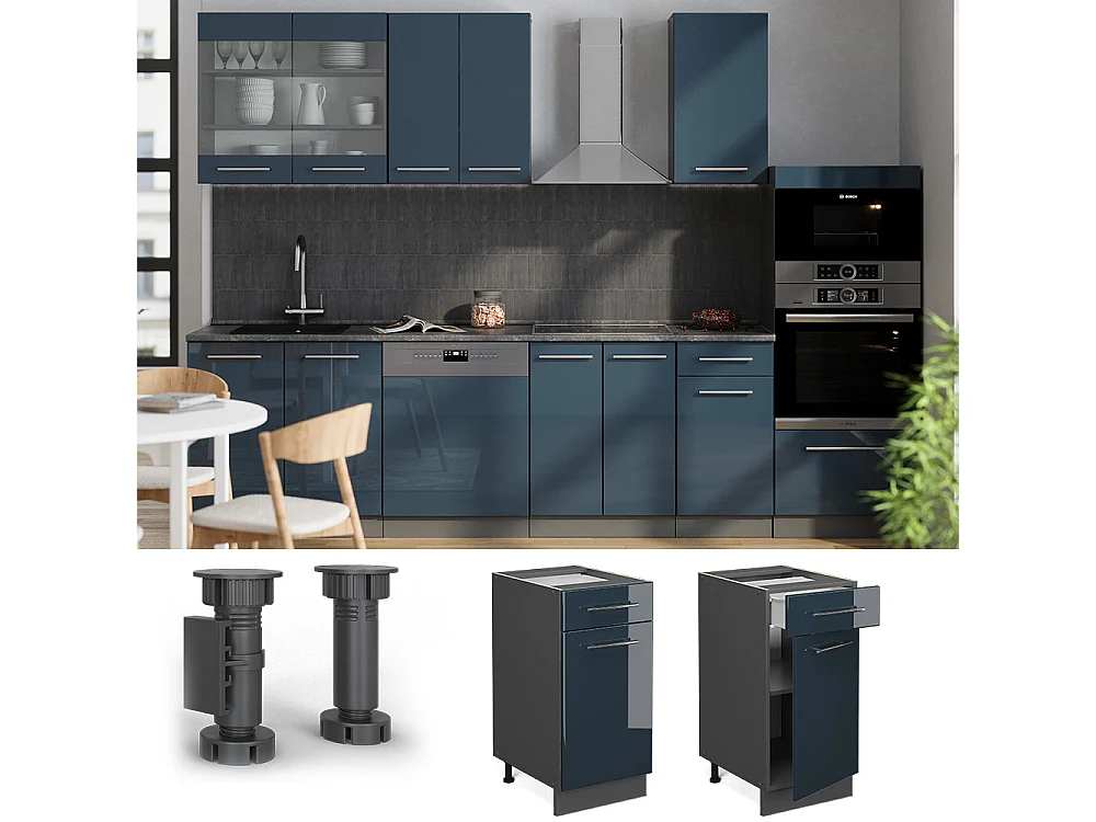 Meuble cuisine bleu foncé brillant 40x60x82 fame-line