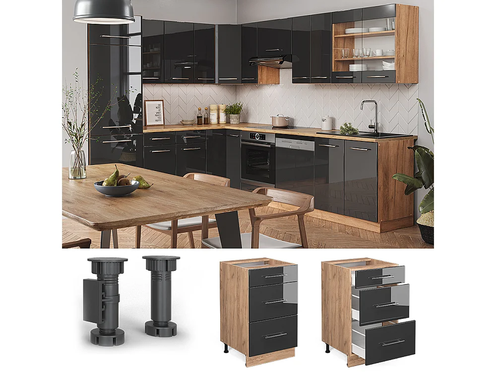 Kitchen base cabinet anthracite high gloss 50x60x82 fame-line