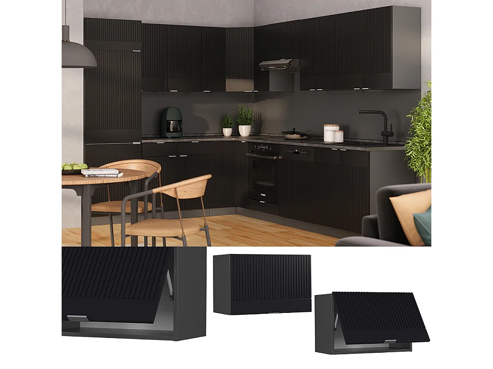 Pensile da cucina nero a righe 60x34.1x40 fame-line