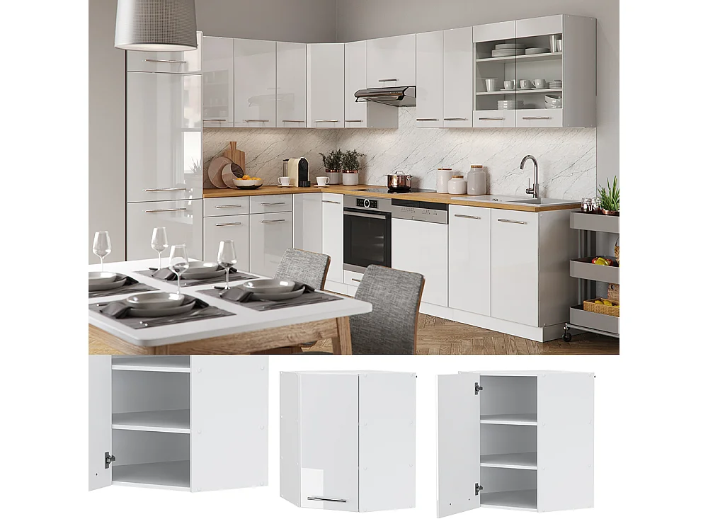 Armario colgante de esquina blanco alto brillo 57x34.1x72 fame-line