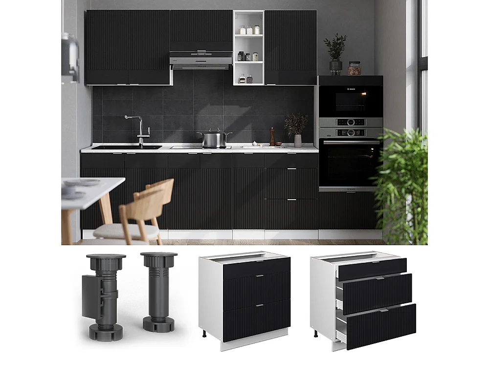 Meuble cuisine noir rayé 80x51.6x82 fame-line