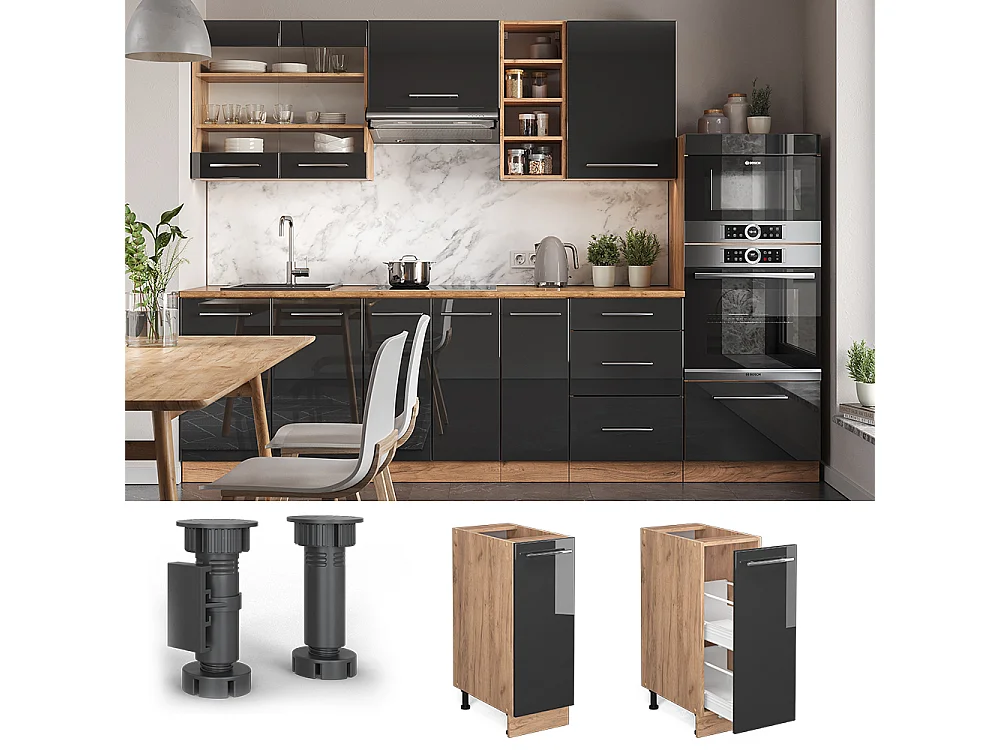 Meuble de cuisine anthracite haute brillance 30x51.6x82 fame-line