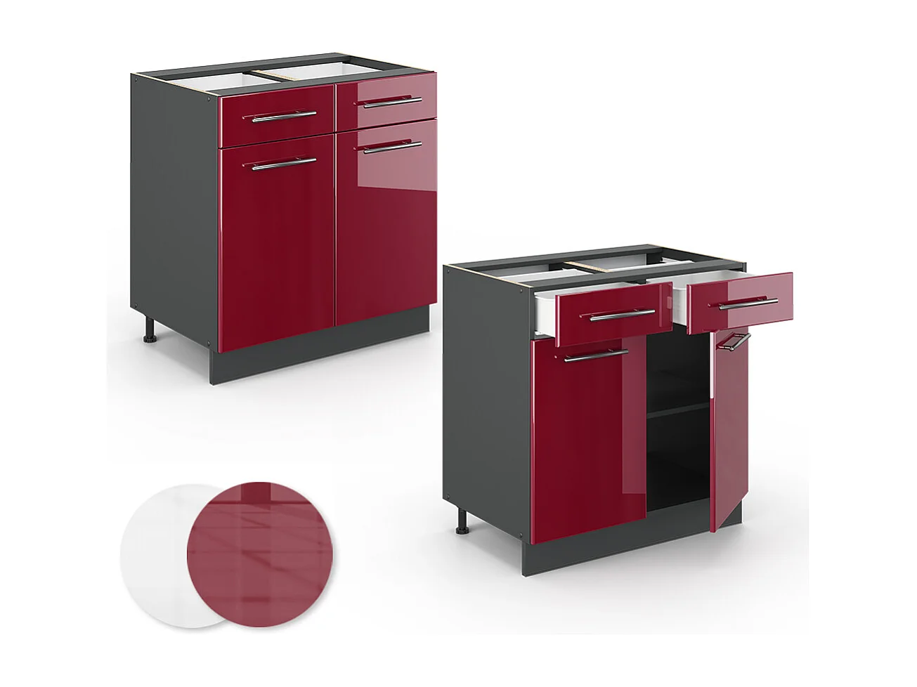 Mobiletto base per cucina rosso bordeaux lucido 80x60x82 fame-line