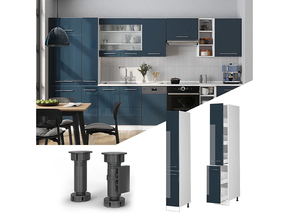 Meuble haute de cuisine bleu foncé brillant 30x58x206.8 fame-line