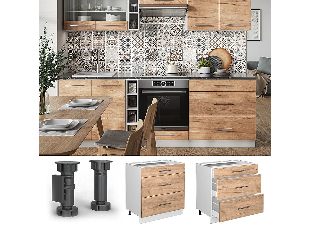 Mobiletto base per cucina quercia dorata 80x60x82 fame-line