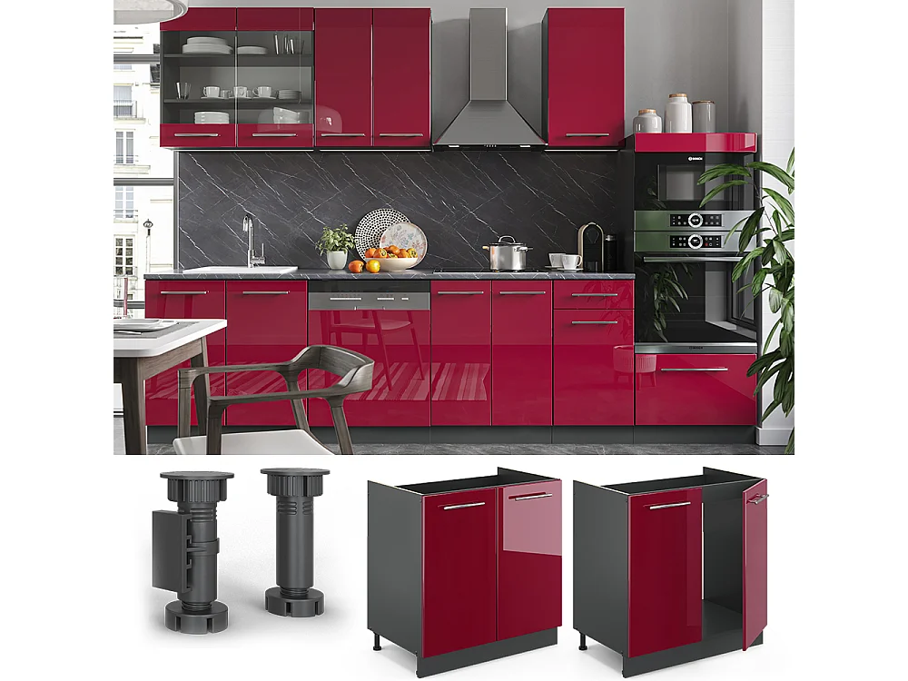 Spülenunterschrank bordeaux hochglanz 80x60x82 fame-line