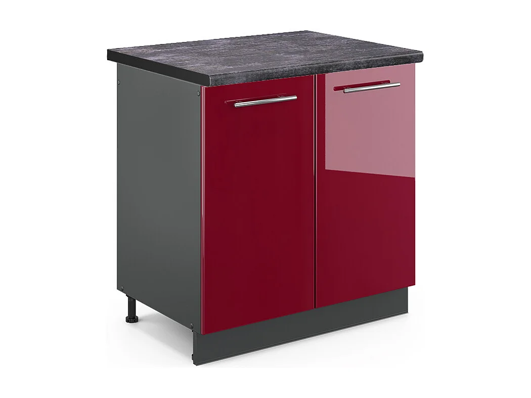 Meuble bas sous-évier rouge bordeaux haute brillance 80x60x82 fame-line
