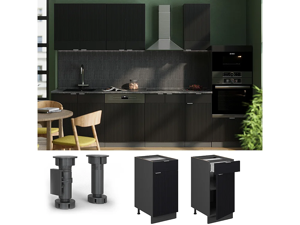 Meuble cuisine noir rayé 40x60x82 fame-line