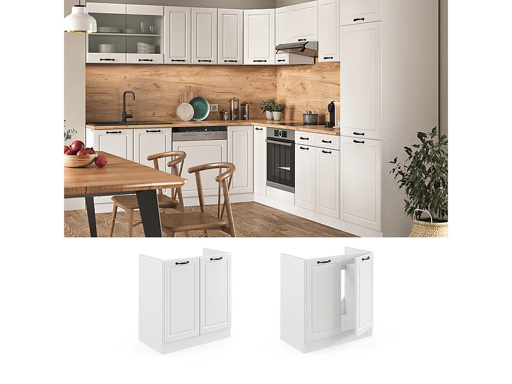 Meuble bas sous-évier blanc campagne 80x46x81.6 r-line