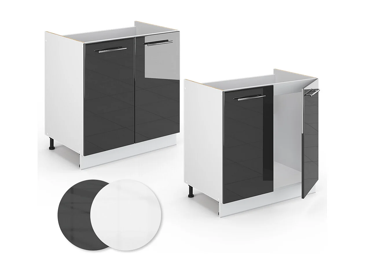 Meuble bas sous-évier anthracite haute brillance 80x60x82 fame-line