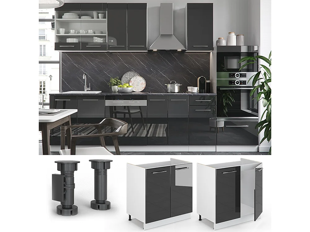 Mobile lavello cucina antracite lucido 80x60x82 fame-line