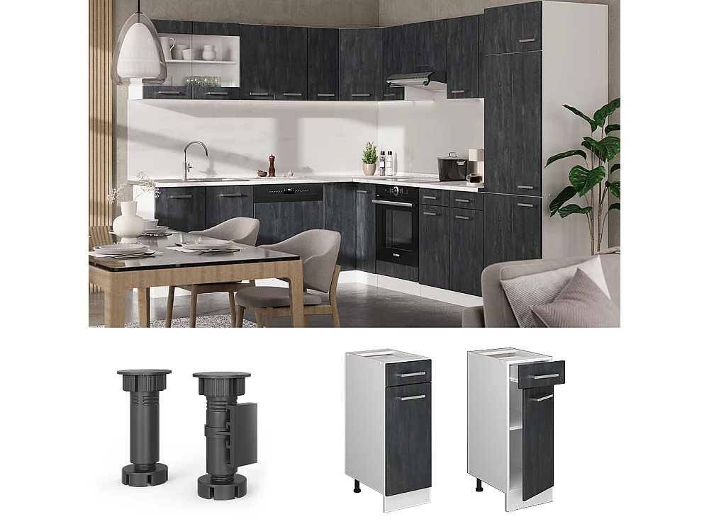 Meuble cuisine béton noir 30x60x81.6 r-line