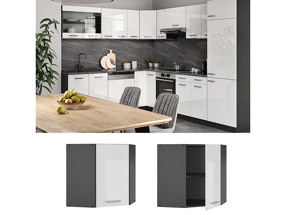 Armario colgante de esquina blanco alto brillo 57x34.1x60 r-line