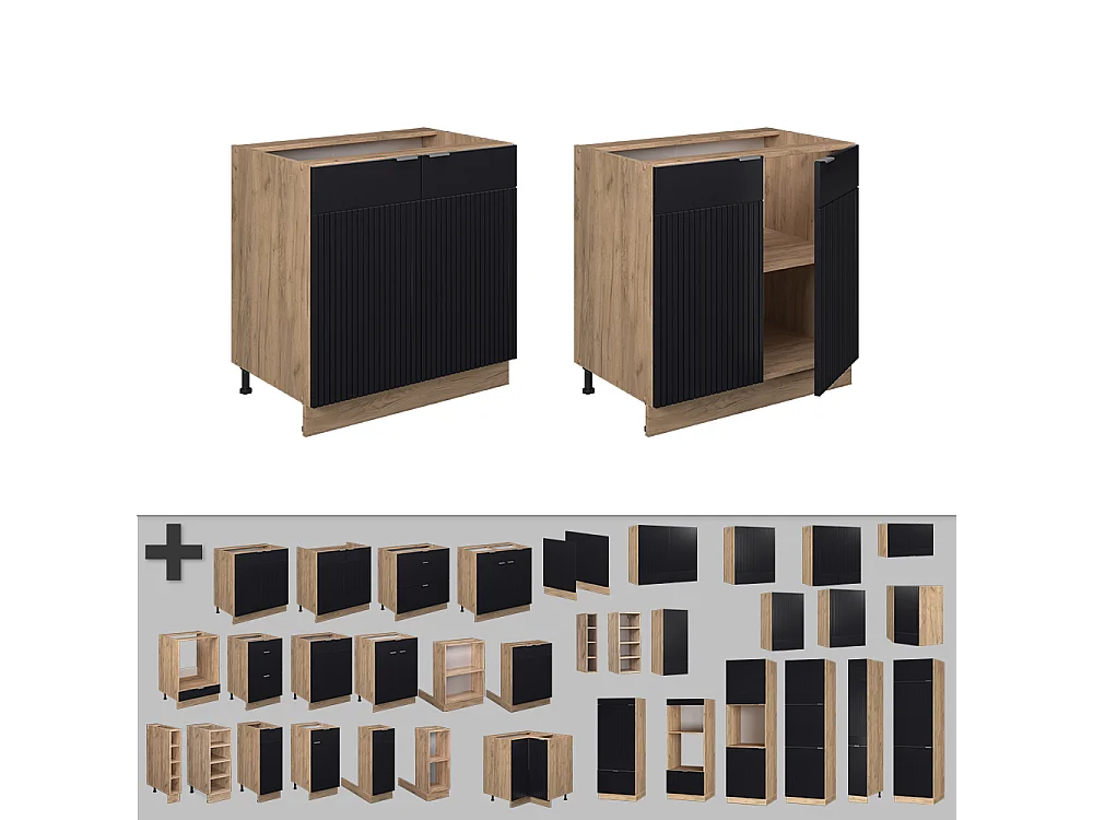 Meuble bas de cuisine noir rayé 80x51.6x82 fame-line