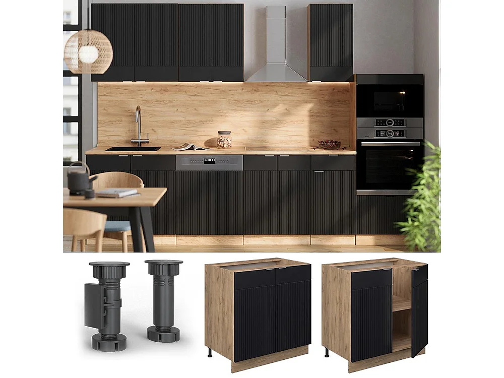 Meuble bas de cuisine noir rayé 80x51.6x82 fame-line
