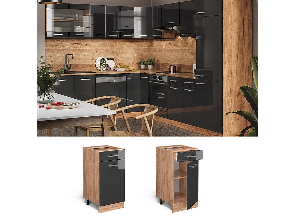 Keukenonderkast antraciet hoogglans 40x60x81.6 r-line