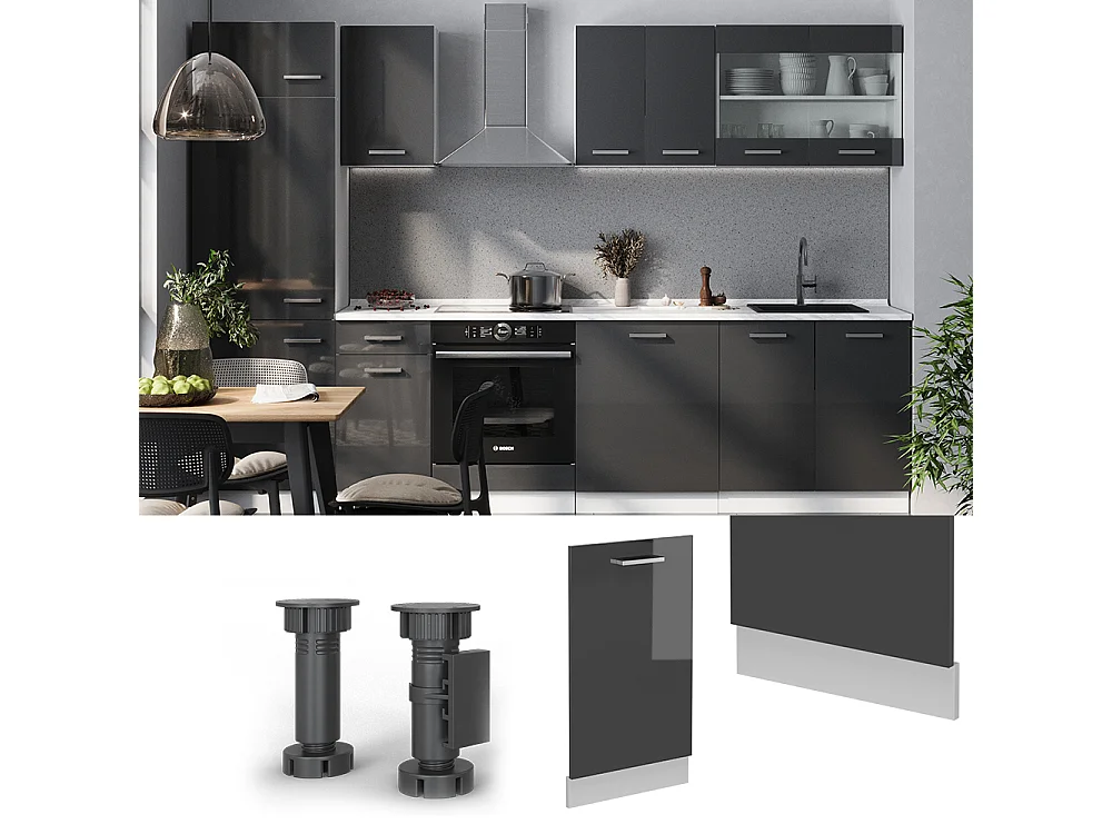 Façade de lave-vaisselle anthracite haute brillance 45x1.6x81.8 r-line