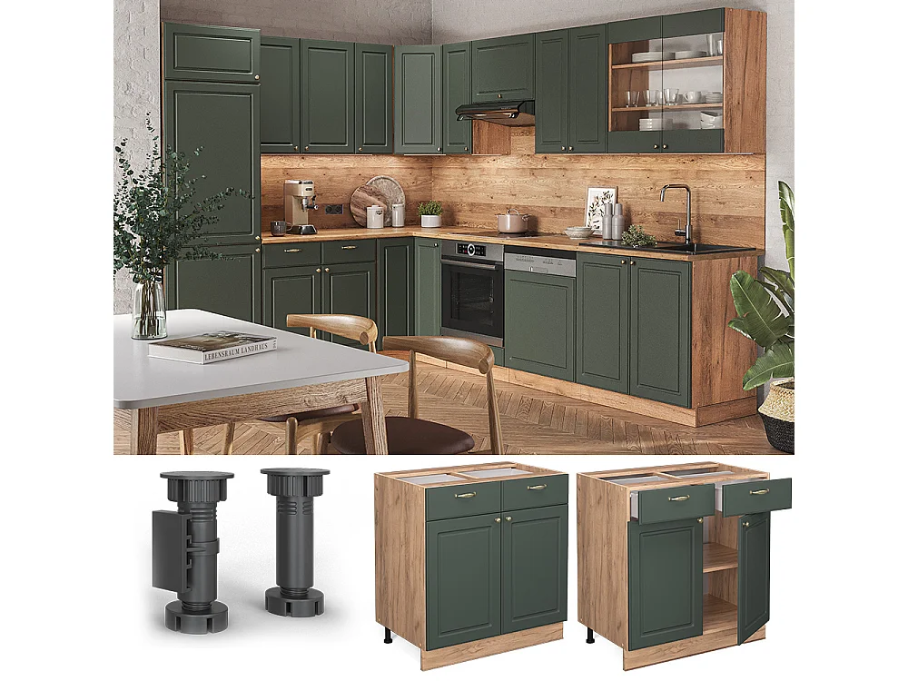 Meuble cuisine vert or campagne 80x60x82 fame-line