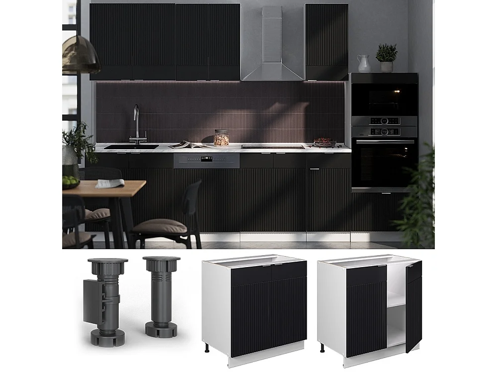 Keukenonderkast zwart gestreept/wit 80x60x82 fame-line