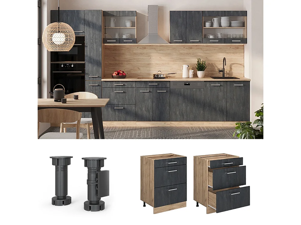 Mueble bajo de cocina hormigón negro 60x46x81.6 r-line