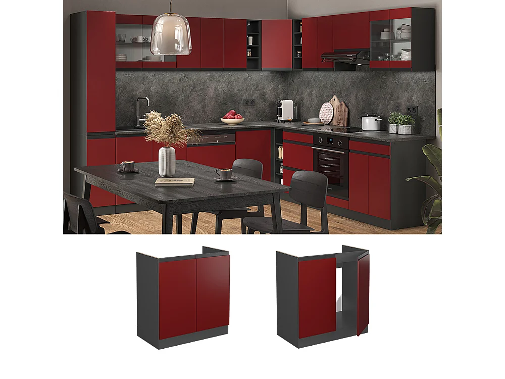 Meuble bas sous-évier rouge 80x60x81.6 r-line