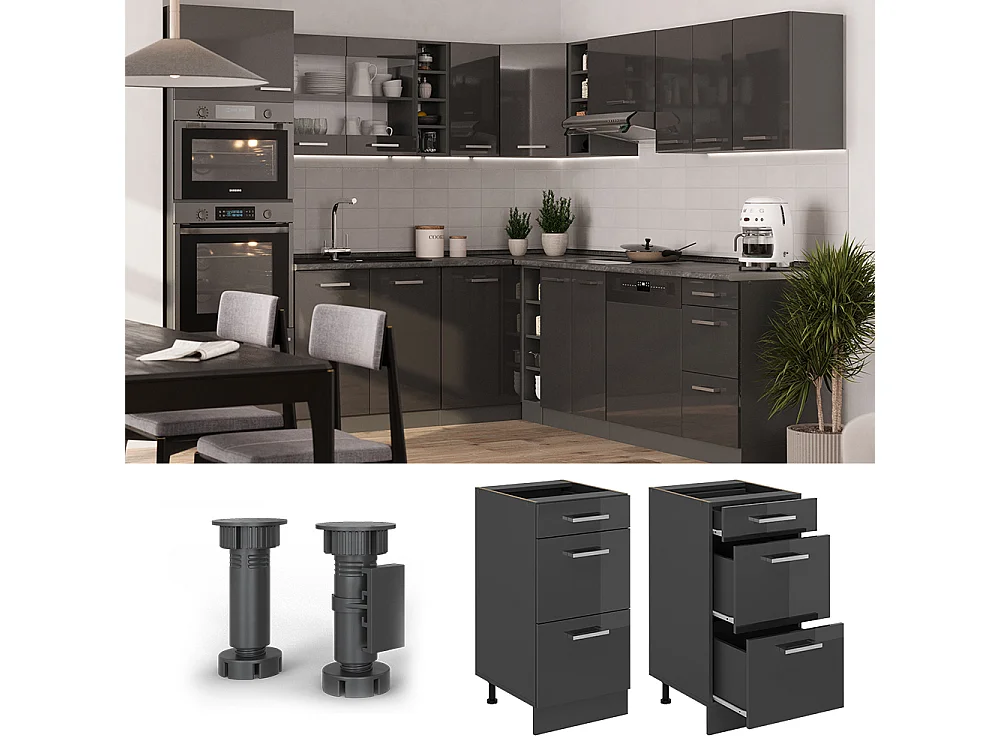 Mobiletto base per cucina antracite lucido 40x60x81.6 r-line