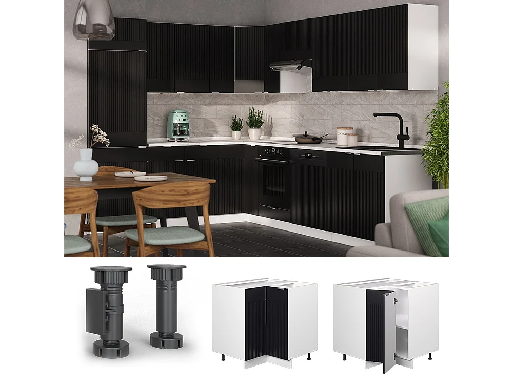 Hoekkast zwart gestreept 80.5x60x82 fame-line