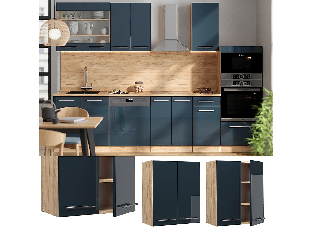 Pensile da cucina blu scuro lucido 60x34.1x72 fame-line