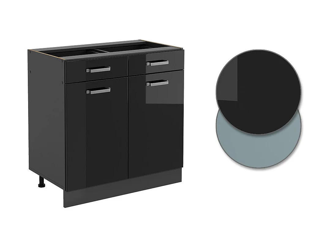 Meuble cuisine noir haute brillance 80x46x81.6 r-line