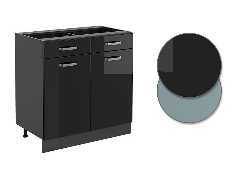 Meuble cuisine noir haute brillance 80x46x81.6 r-line