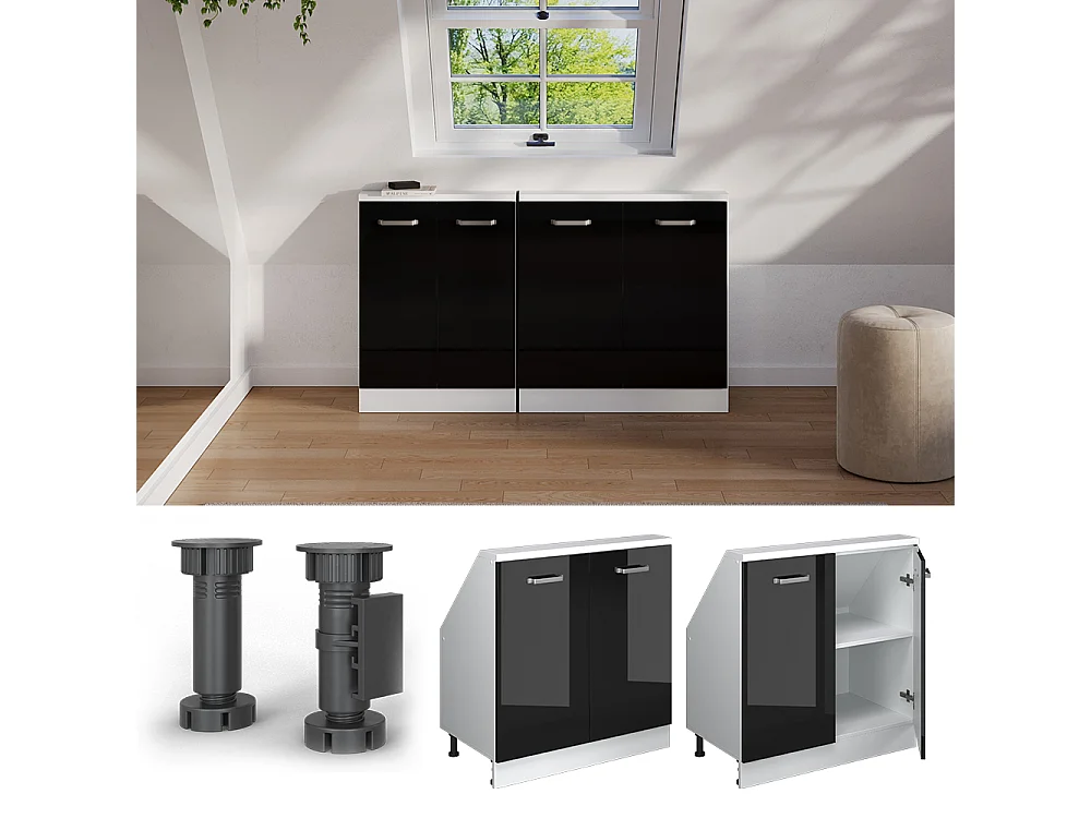 Meuble sous pente noir haute brillance 80x46x81.6 r-line