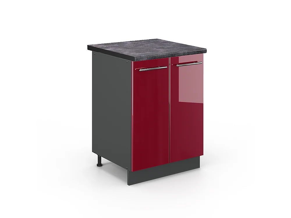 Meuble bas de cuisine rouge bordeaux haute brillance 60x60x82 fame-line
