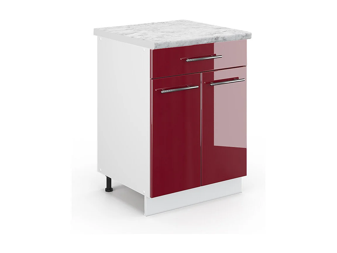 Meuble cuisine rouge bordeaux haute brillance 60x60x82 fame-line