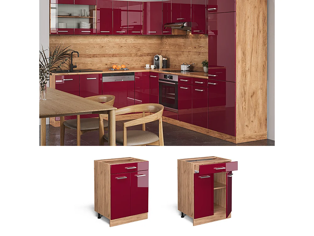 Mueble bajo de cocina rojo de alto brillo 60x46x81.6 r-line