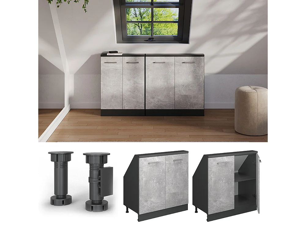 Keukenkast voor schuine wand beton 80x46x81.6 r-line