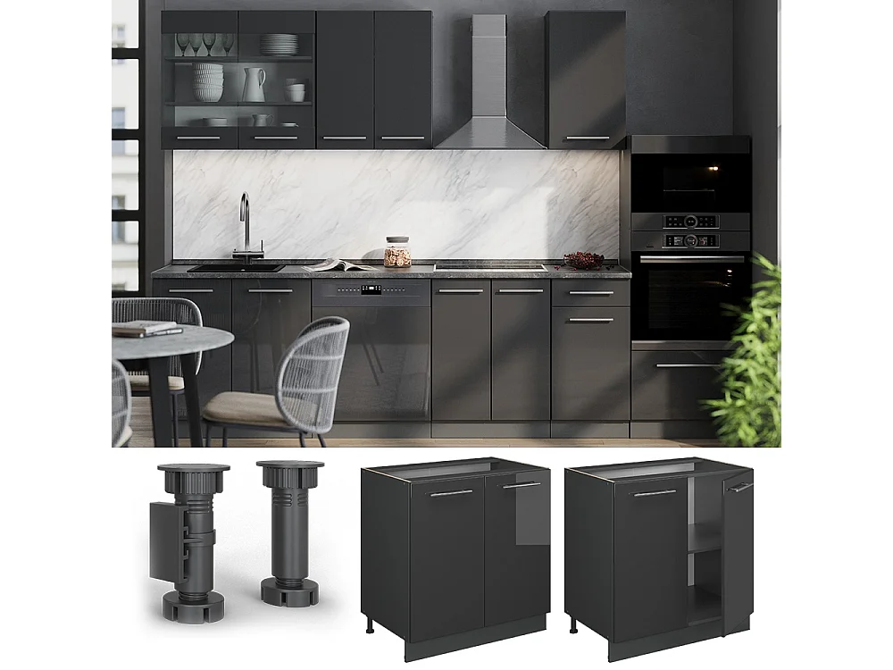 Mobiletto base cucina antracite lucido/antracite 80x60x82 fame-line