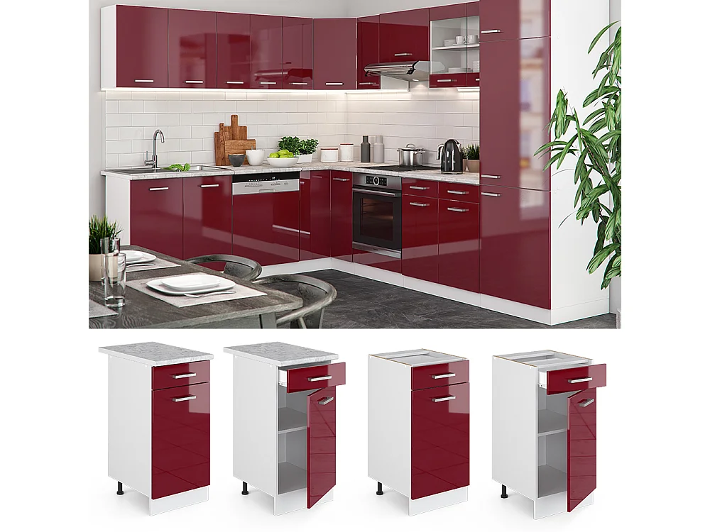 Meuble cuisine rouge brillant 40x60x81.6 r-line
