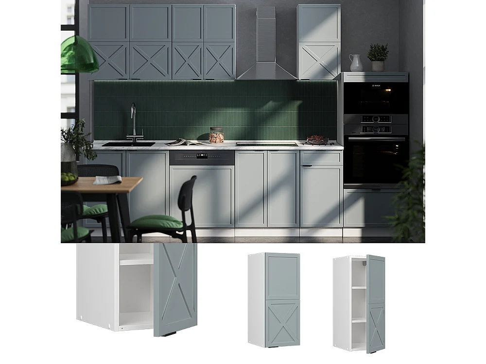 Elément haut de cuisine bleu clair-gris 30x34.1x72 fame-line