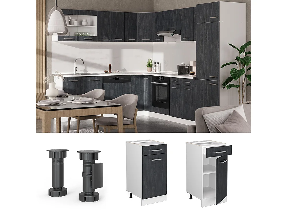 Mobiletto base per cucina Calce nera 40x60x81.6 r-line