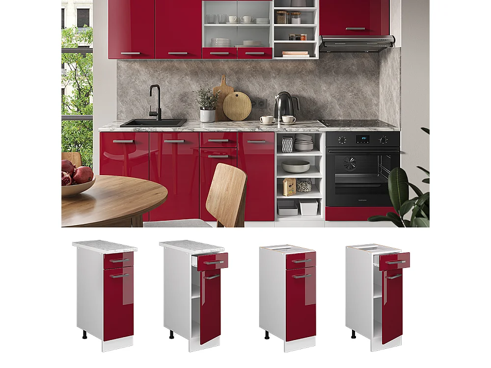 Küchenunterschrank rot hochglanz 30x60x81.6 r-line