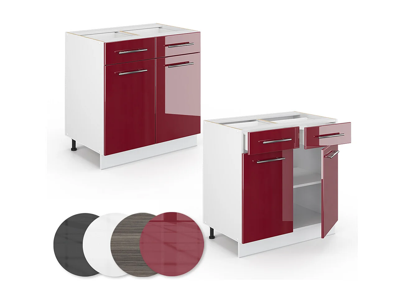 Meuble cuisine rouge bordeaux haute brillance 80x51.6x82 fame-line