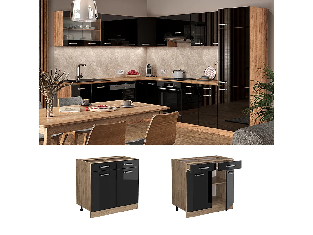 Mueble bajo de cocina negro brillo intenso 80x46x81.6 r-line