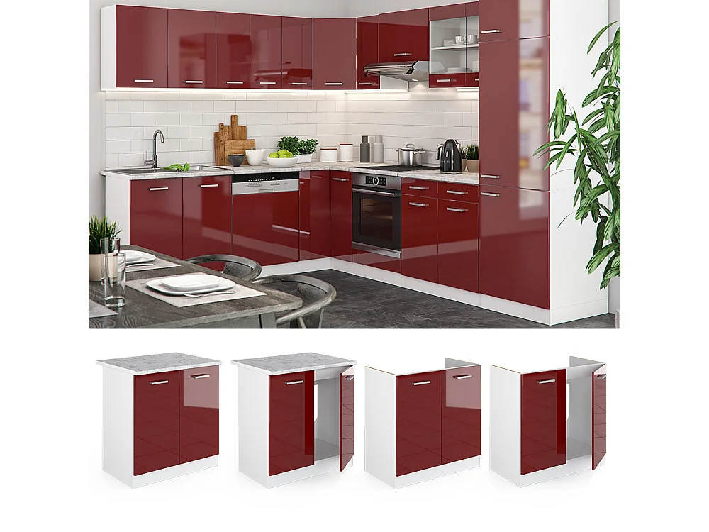Meuble bas sous-évier rouge brillant 80x60x81.6 r-line
