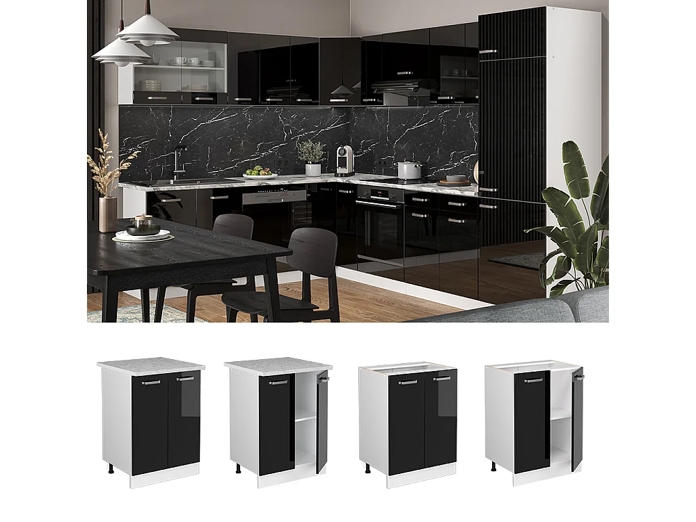 Meuble bas de cuisine noir haute brillance 60x60x81.6 r-line