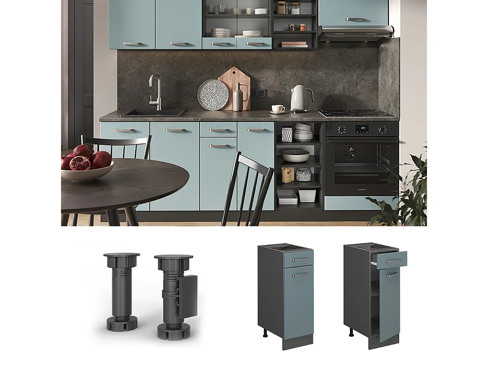 Mueble bajo de cocina gris azulado 30x46x81.6 r-line
