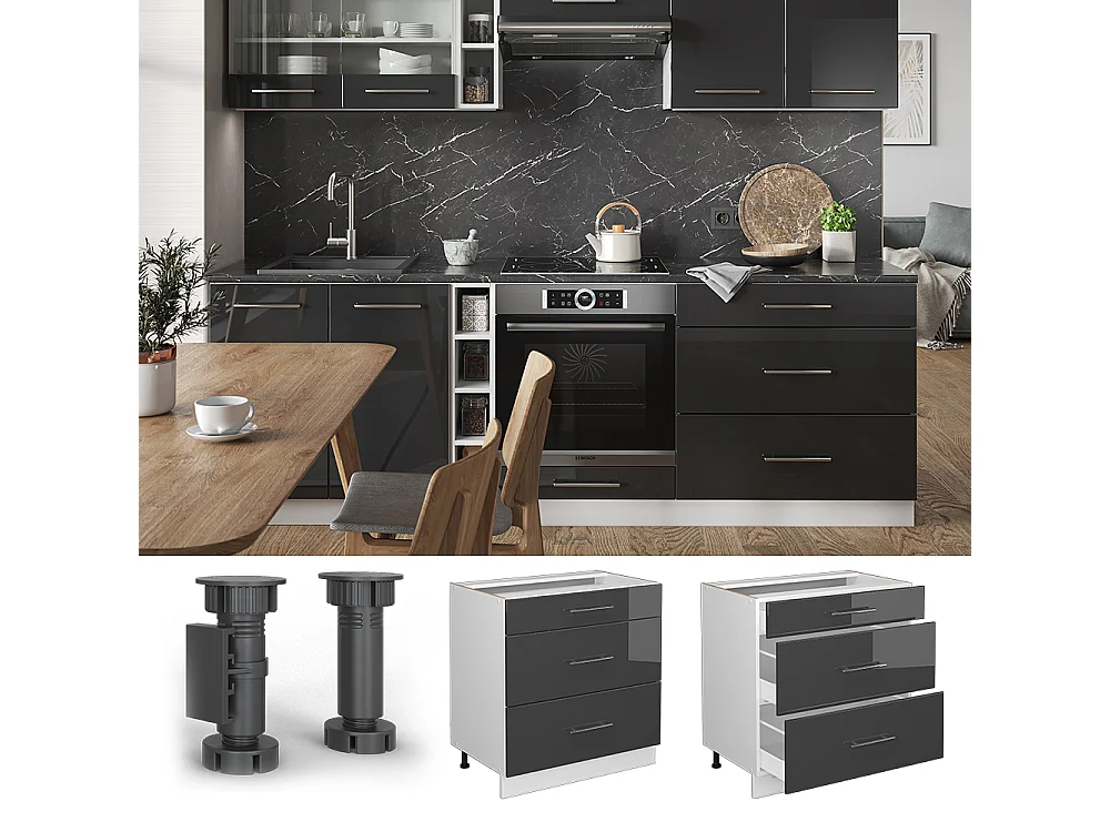 Mueble bajo de cocina antracita alto brillo 80x60x82 fame-line