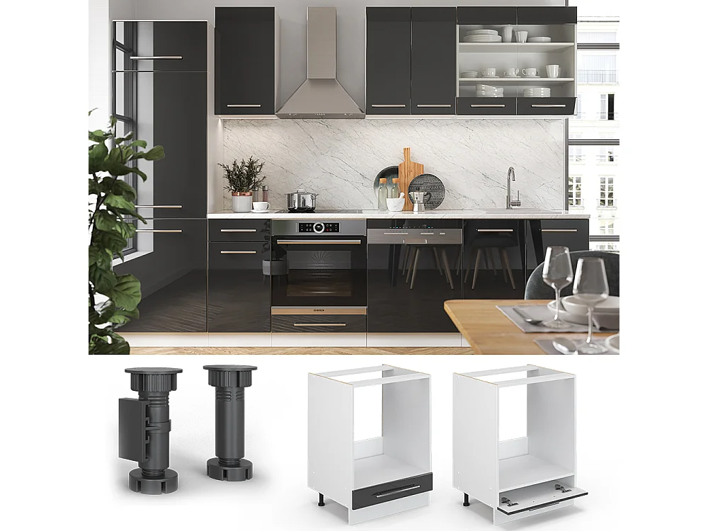 Meuble pour four anthracite haute brillance 60x51.6x82 fame-line