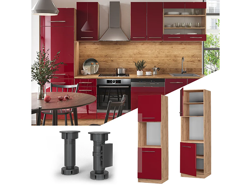 Armario para horno empotrado rojo burdeos alto brillo 60x58x206.8 fame-line