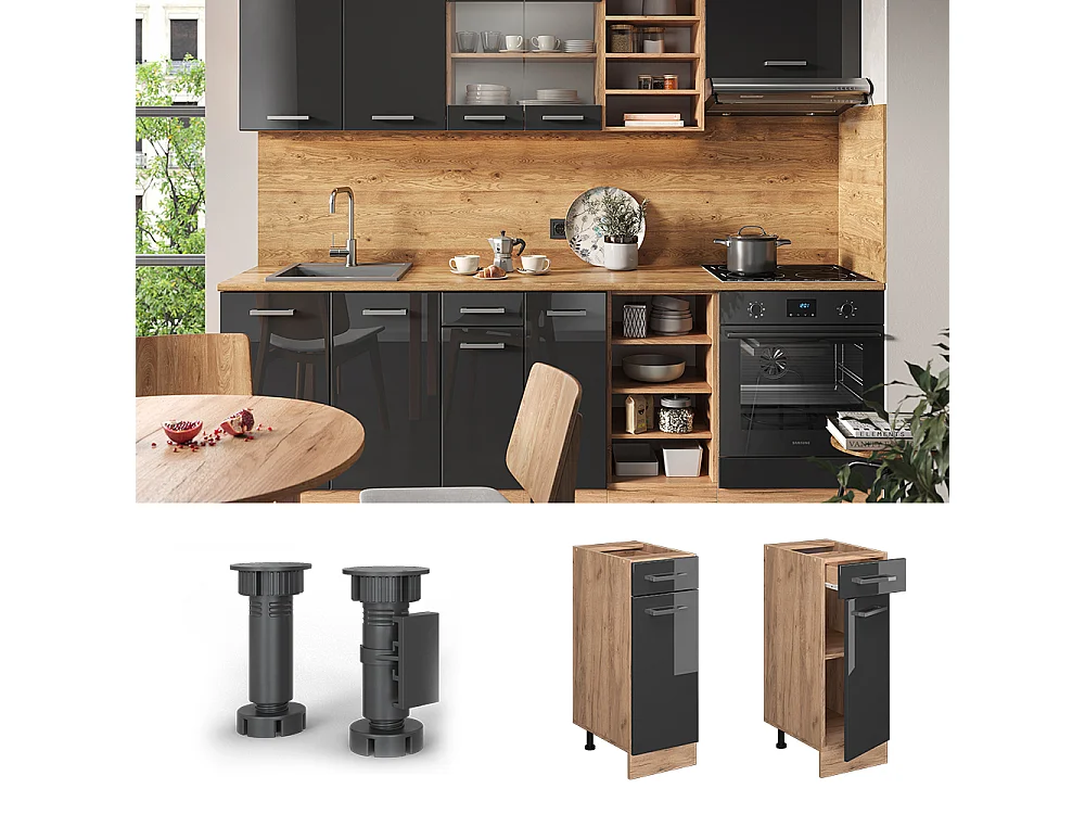 Meuble cuisine anthracite haute brillance 30x46x81.6 r-line