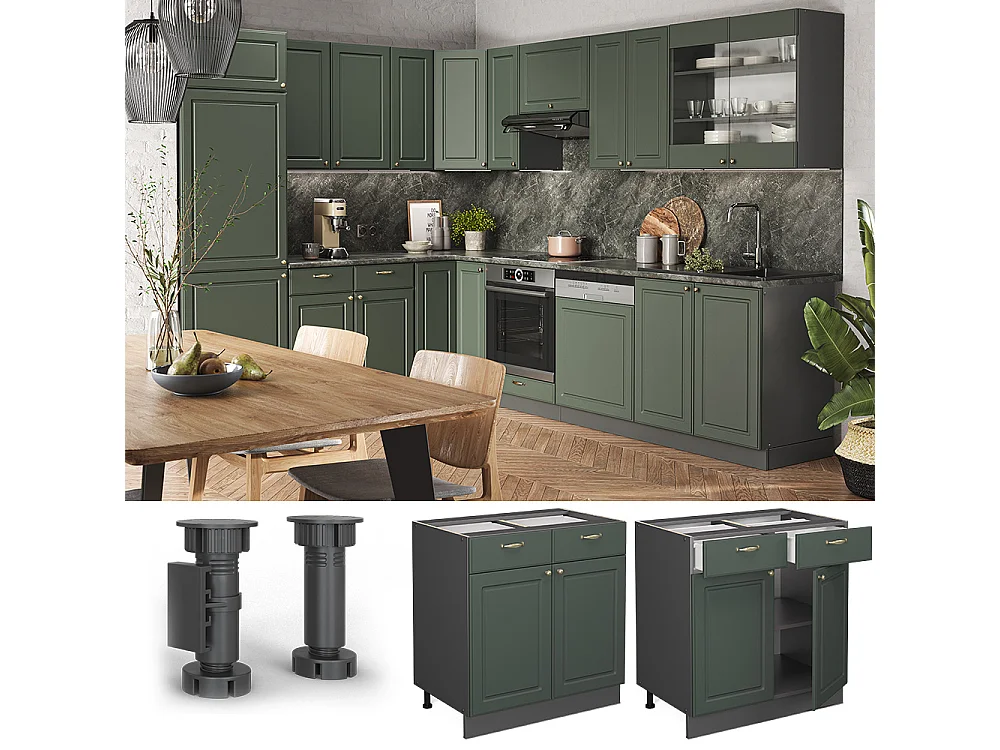 Mobiletto base per cucina verde-oro country house 80x51.6x82 fame-line
